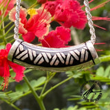 Sterling Silver Curved Horizontal Barrel Pendant with Lauhala Design
