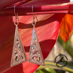 Sterling Silver Small Triangle Dangle Earrings with Princess Scroll Design 