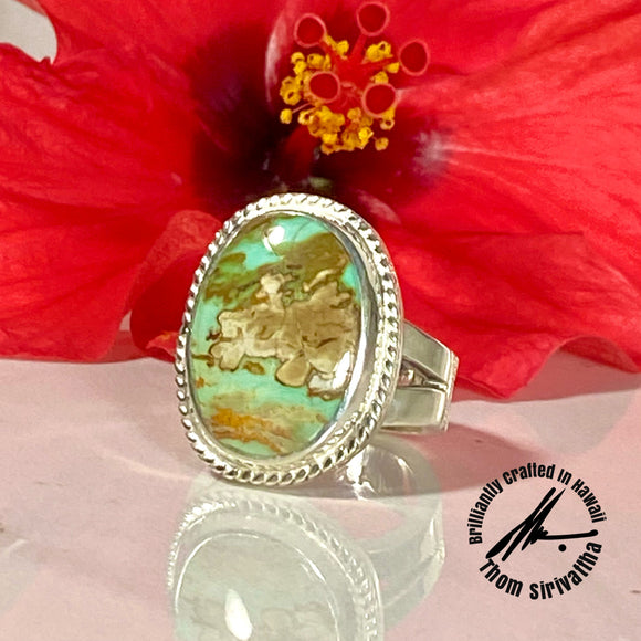 Kingman Turquoise, 17 Carats, Sterling Silver 8mm Ring