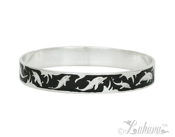 Sterling Silver 10mm Silhouette  Collection - Playful Dolphin Bangle