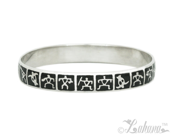 Sterling Silver 12mm Silhouette Collection Warriors and Honu Bangle