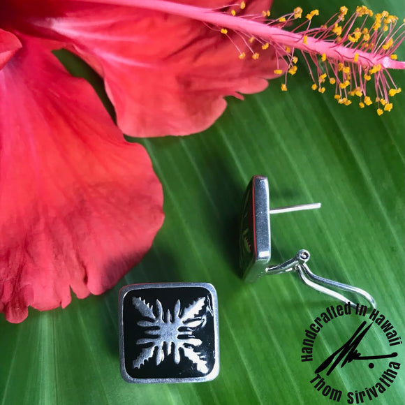 Sterling Silver 15mm Hawaiian Quilt Earrings with Ginger Flower Design