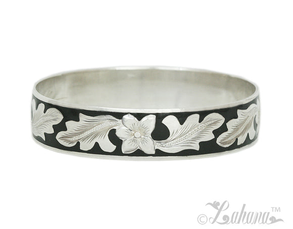 Sterling Silver 15mm Silhouette  Collection - Plumeria, Fern Bangle