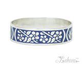 Sterling Silver 18mm Silhouette Collection - Tropical Flower Bangle - Blue