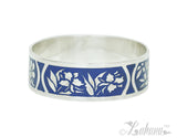 Sterling Silver 18mm Silhouette Collection - Tropical Flower Bangle - Blue