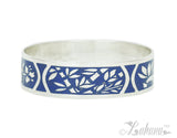 Sterling Silver 18mm Silhouette Collection - Tropical Flower Bangle - Blue