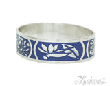 Sterling Silver 18mm Silhouette Collection - Tropical Flower Bangle - Blue