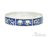 Sterling Silver 15mm Silhouette Collection - Tropical Flower Bangle - Blue