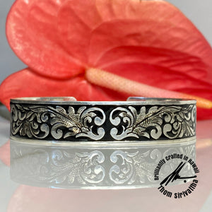 Sterling Silver 15mm Intricate Design with Enamel Cuff Bangle