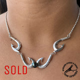 Sterling Silver Quadruple Fishhook with Tahitian Pearl Necklace