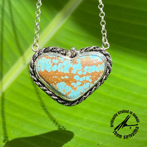 Royston Turquoise, 16 Carat, Heart Shaped Sterling Silver Necklace