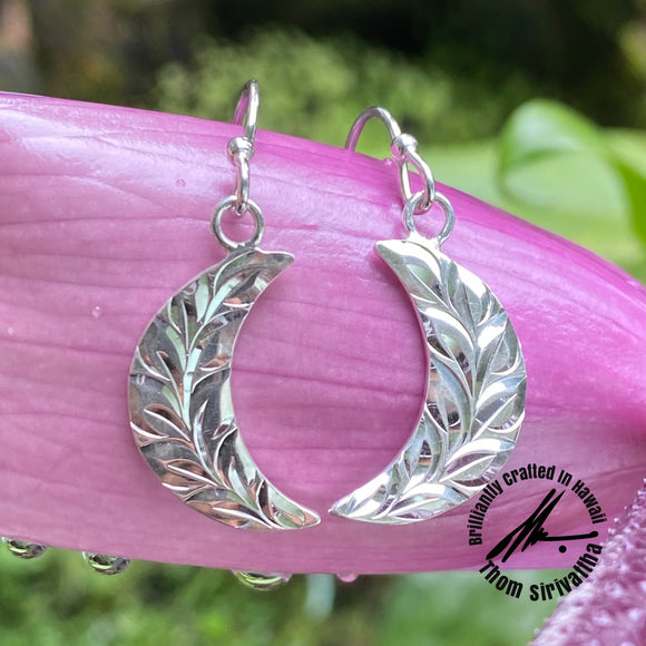 Sterling Silver 19 mm Crescent Moon Maile Earrings