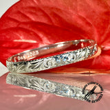 Sterling Silver 8mm Personalized  Plumeria + Fern Scroll Bangle