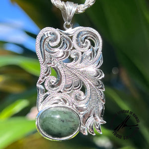 Indonesian Jade Sterling Silver 50mm Intricate Design + Filigree Pendant