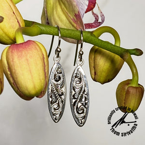 Sterling Silver Long Oval Earrings