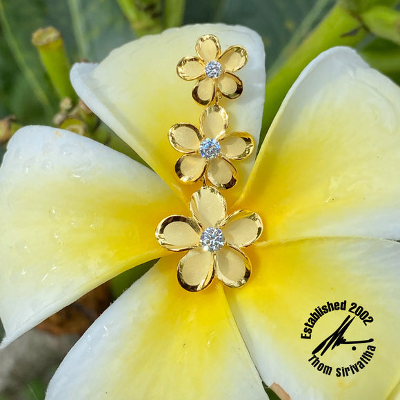 Gold Plated Sterling Silver 3 Plumerias with CZs Pendant