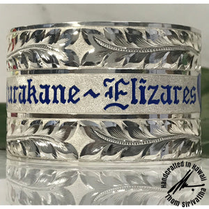 50 mm Princess Maile and Double Heart Bangle with Blue Enamel