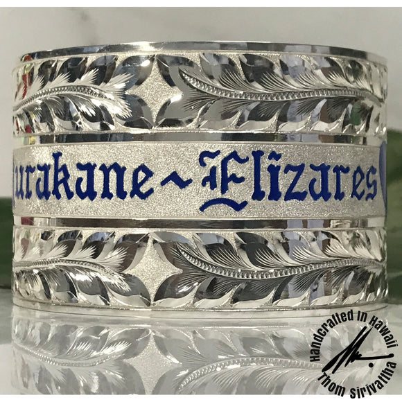 50 mm Princess Maile and Double Heart Bangle with Blue Enamel