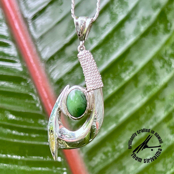 Indonesian Jade Sterling Silver XL Fishhook Pendant