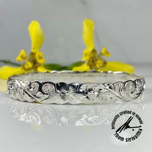 Sterling Silver 10mm English Scroll Bangle, Cut-Out Border