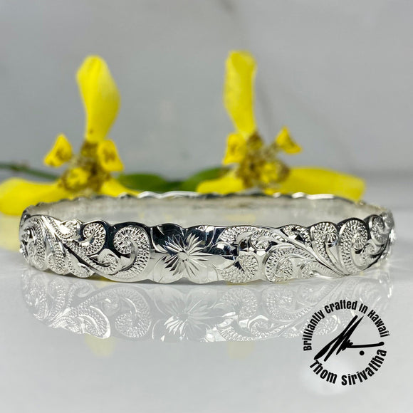 Sterling Silver 10mm English Scroll Bangle, Cut-Out Border