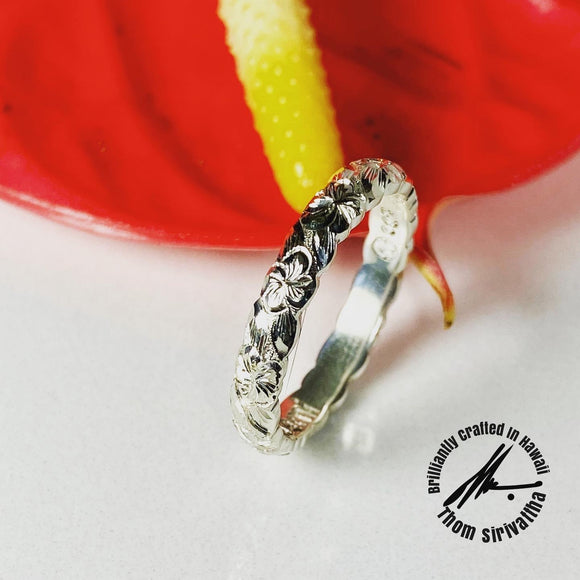 Sterling Silver 4mm Plumeria Lei Ring