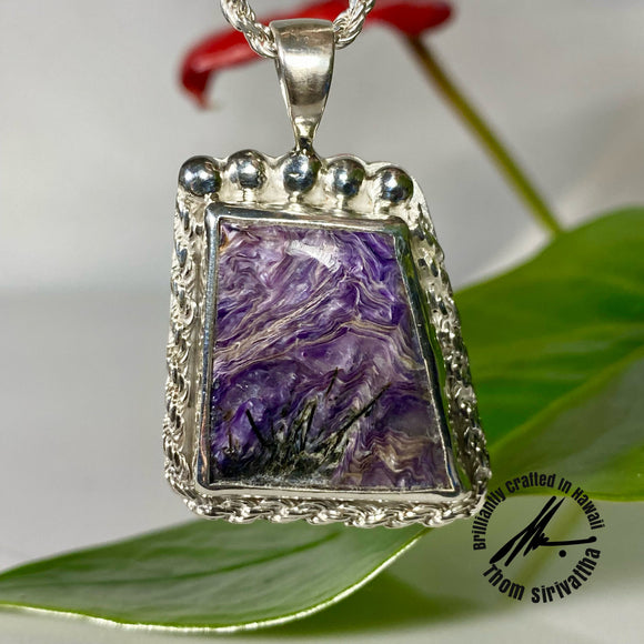 Charoite, 24 Carats, Sterling Silver Pendant