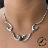 Sterling Silver Quadruple Fishhook with Tahitian Pearl Necklace