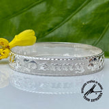 Sterling Silver 10mm Personalized Plumeria Lei Bangle