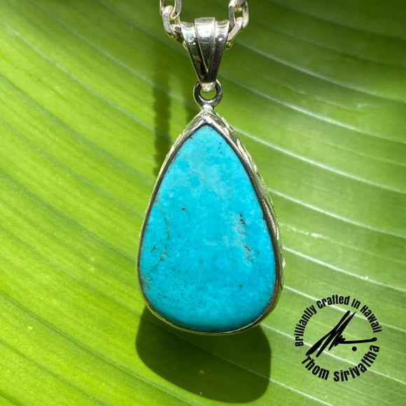 Kingman Turquoise, 20 Carats, Sterling Silver Pendant, Pear Shape