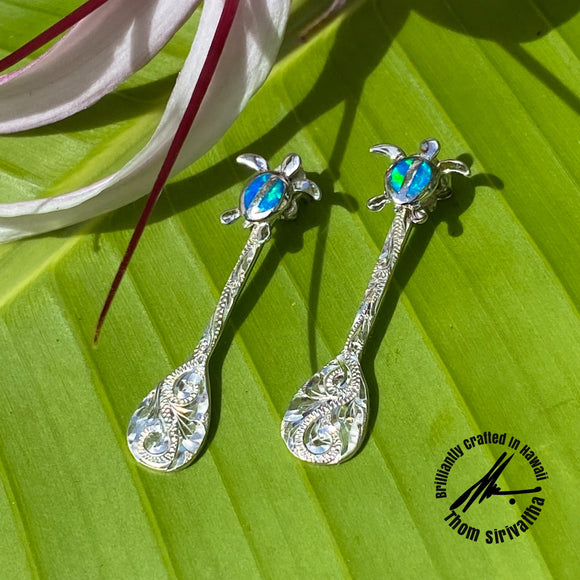 Sterling Silver Paddle + Synthetic Opal Earrings 