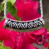 Sterling Silver Curved Horizontal Barrel Pendant with Lauhala Tapa Design