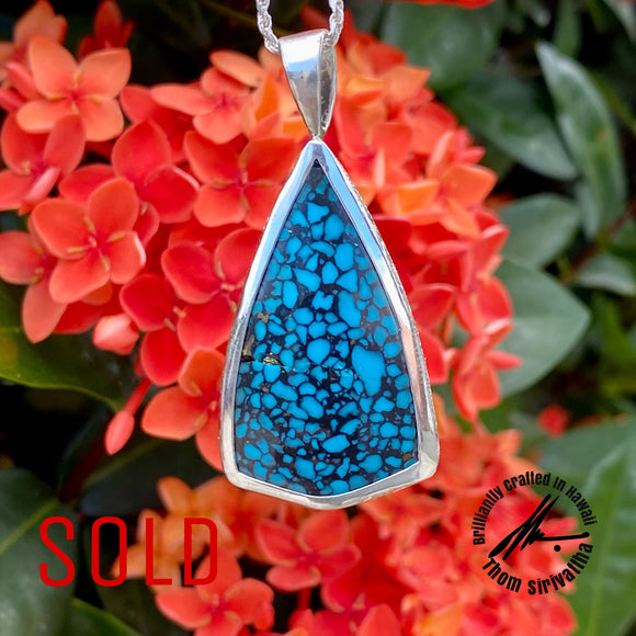 Compressed Turquoise, 17 Carats, Sterling Silver Pendant