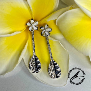 Sterling Silver Paddle with CZ Plumeria Earrings