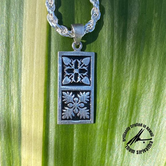 Sterling Silver Silhouette Collection Hawaiian Anthurium and Breadfruit Quilt Pendant