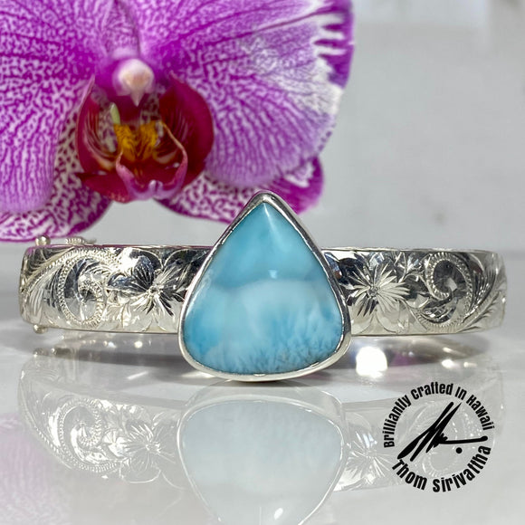 Larimar, 16 Carats, Sterling Silver Hinged Bangle