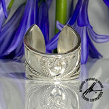 Sterling Silver Cuff Ring with Maile and Heart Scroll Design