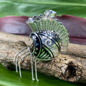 Sterling Silver XL Ikaika (Warrior) Helmet  Pendant With Tapa and Princess Scroll Design