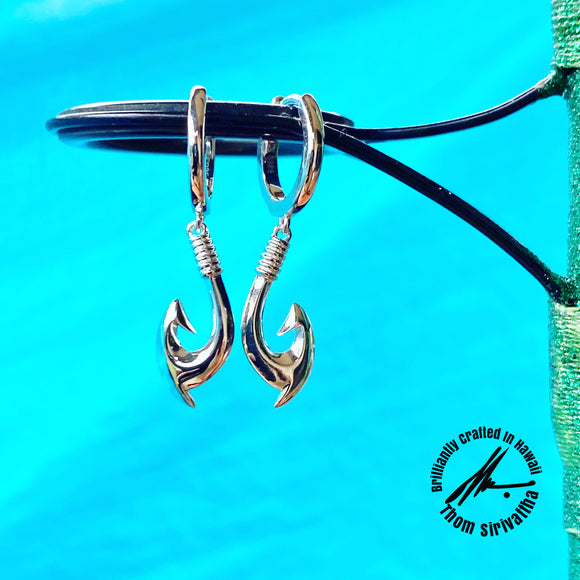 a small hawaiian fish hook Sterling Silver Small Fishhook Huggie Earrings – Lahana Jewelry By Thom Sirivattha