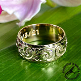 8mm Plumeria Scroll Type1 Ring with Rope Border