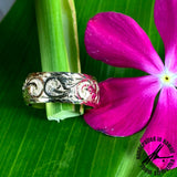 8mm Plumeria Scroll Type1 Ring with Rope Border