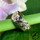 8mm Plumeria Scroll Type1 Ring with Rope Border