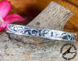 8mm Flat Wire Bangle with Princess Scroll Design and Coin Border