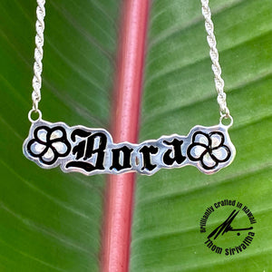 Sterling Silver 15mm "NAME" Expression Curved Horizontal Necklace