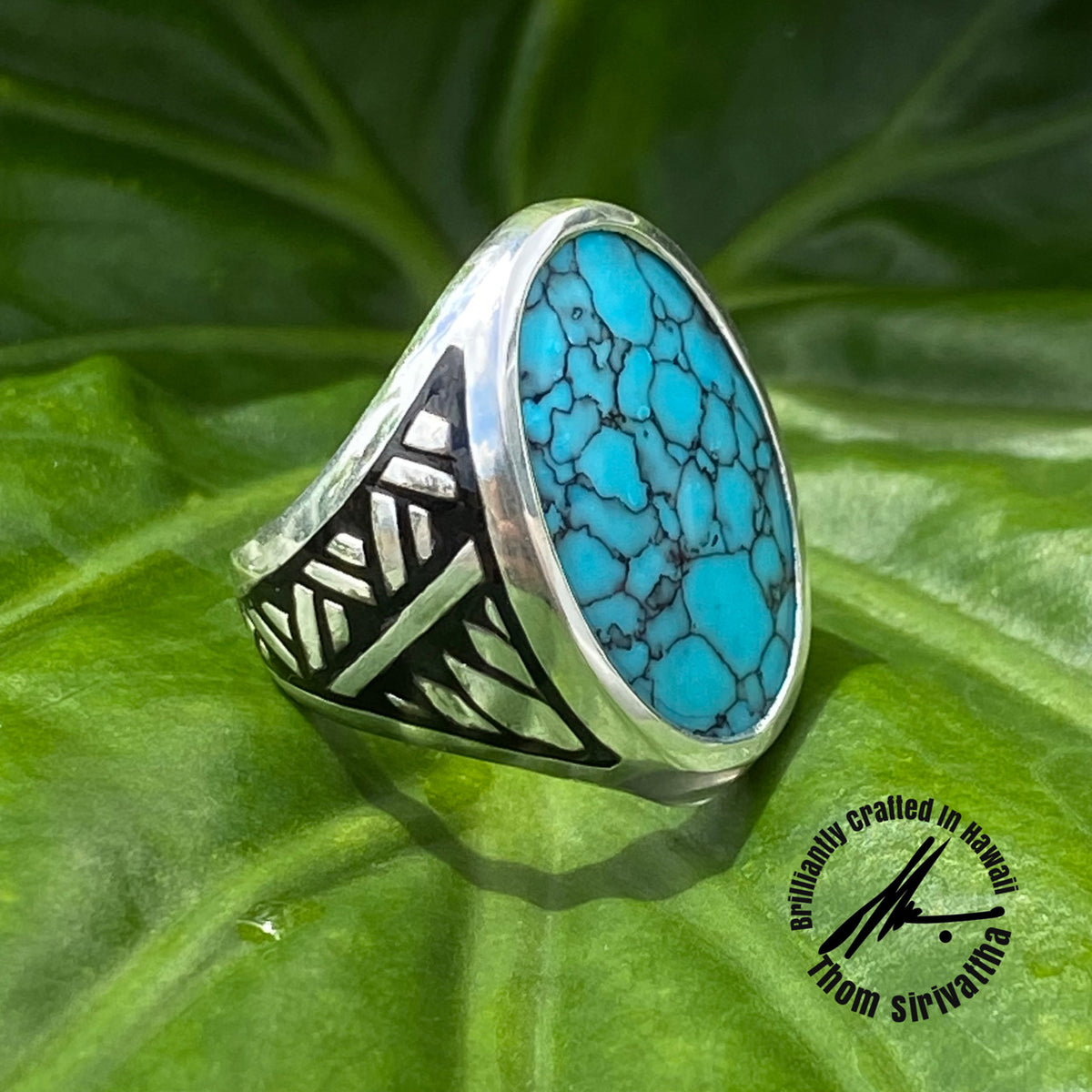 Compressed Turquoise Sterling Silver Signet Ring – Lahana Jewelry By ...