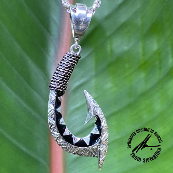 engraved fish hook Sterling Silver SOLID XL Tapa Fishhook Pendant, Single-Sided Engraved – Lahana Jewelry By Thom Sirivattha