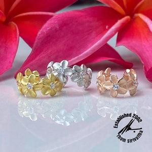 Sterling Silver Gold Plated Plumerias with CZs Ear Cuff