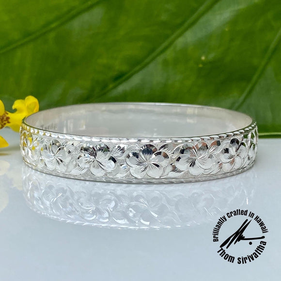 Sterling Silver 10mm Plumeria Lei Bangle