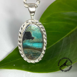 Opalized Petrified Wood, 17 Carats, Sterling Silver Pendant with Rope Border