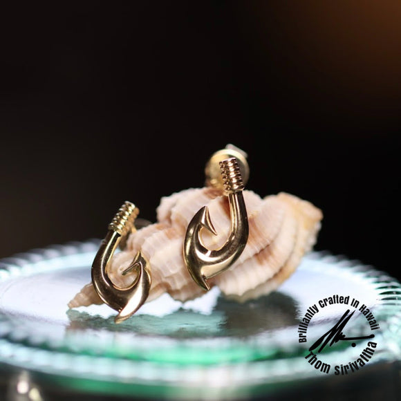 14KYG Small Fishhook Stud Earrings